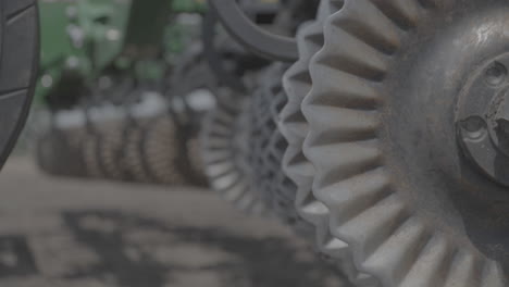 details of a seed dispenser piece of farming equipment on a farm in iowa
