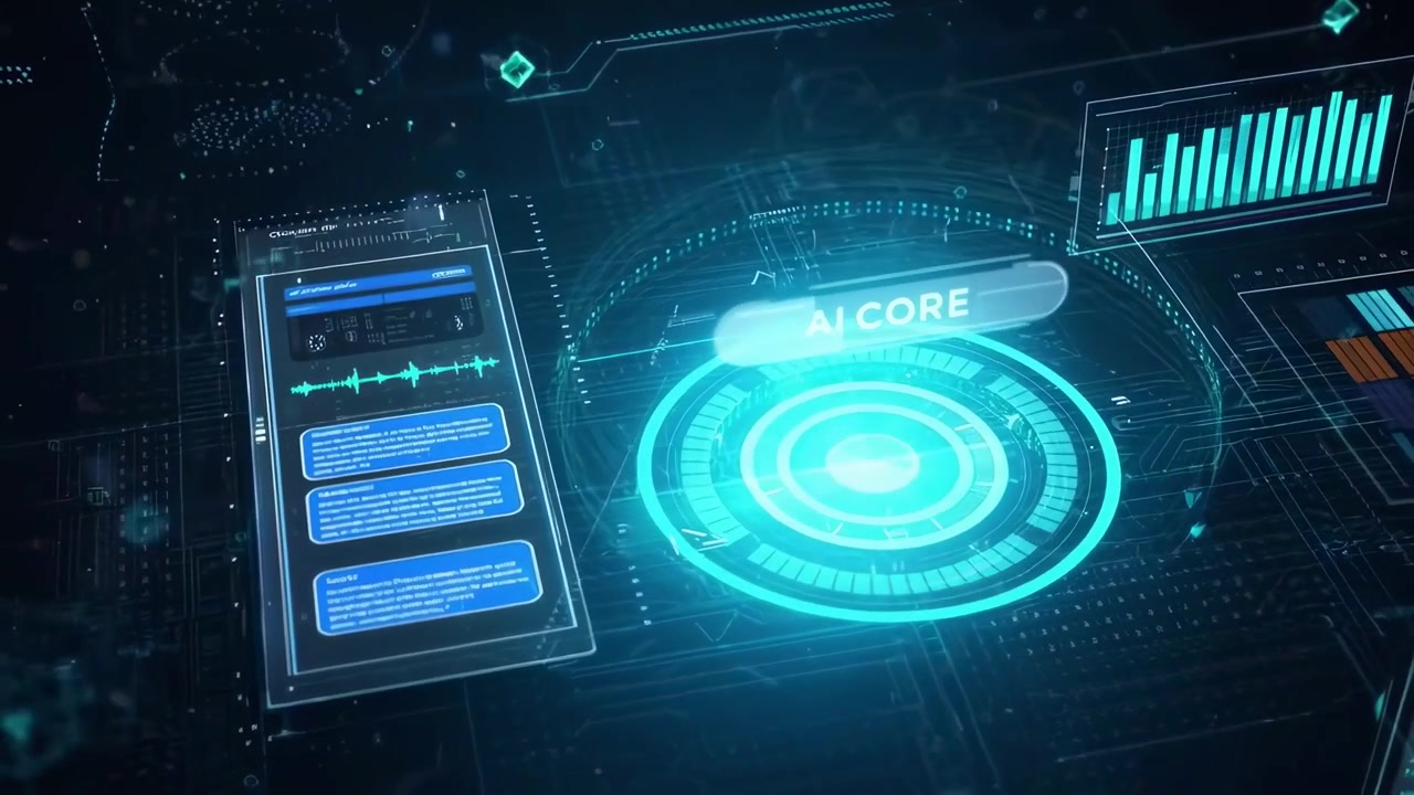Futuristic Artificial Intelligence Core Interface with Digital Brain Visualization
