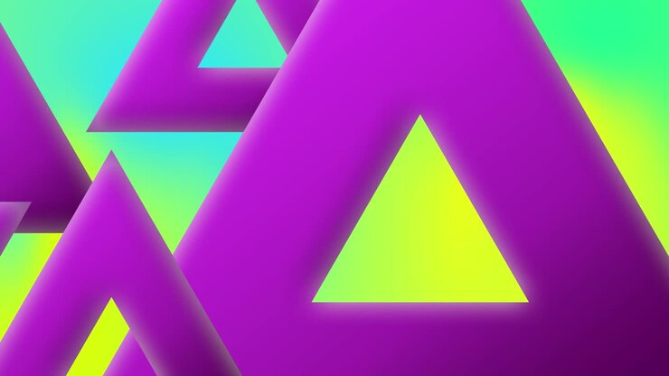 3D purple triangle shape pan left to right on gradient background