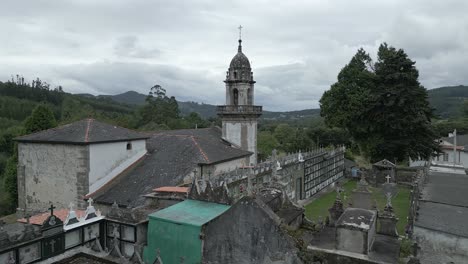 Old-Church-And-Cemetery-In-Moeche,-A-Coruña,-Spain