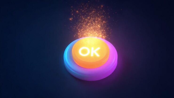 An Eye-Catching 'OK' Button with a Sparkling Effect: A Visualization of Affirmation in a Digital Context, Highlighting Creativity and Visual Appeal in User Interface Design
