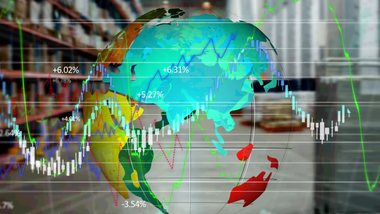 animación del procesamiento de datos financieros en todo el mundo