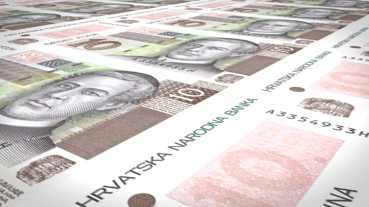 billetes de diez kunas croatas de croacia, dinero en efectivo, bucle