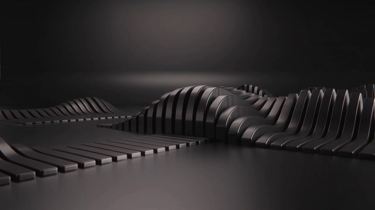 Motor activating metal slat field rising into undulating waves on studio floor, showcasing motion