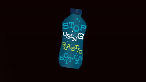 animation of bubbles over bottle with stop using plastic on black background