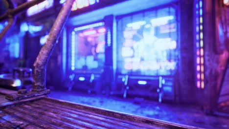 neon lights illuminate urban alleyway at night in vibrant electronic setting