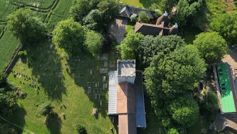 A-bird's-eye-pan-over-St-Andrew's-church-and-graveyard-in-Wickhambreaux