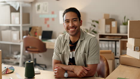 small business, shipping and face of man with box