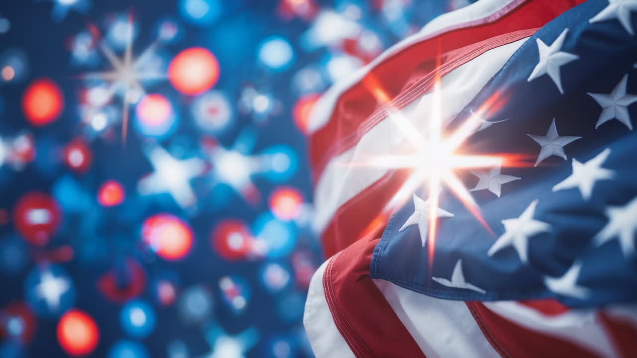 Bandeira Americana com Fundo de Luzes Patrióticas