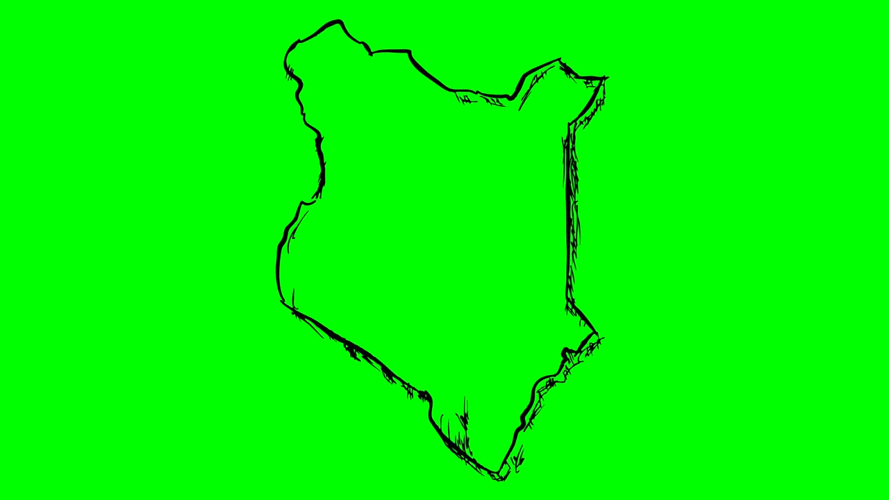 케냐는 녹색 화면에 윤 지도를 그리고 고립된 화이트보드입니다.