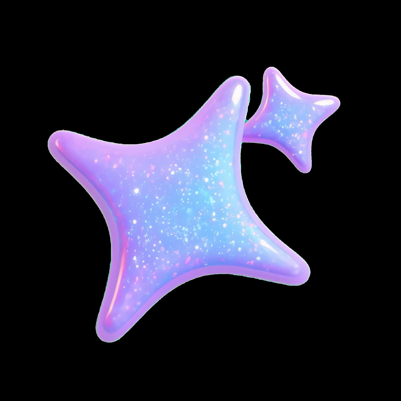 Glossy abstract star shapes animation isolated asset, transparent 4K video, alpha channel, ProRes