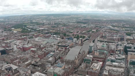 dolly forward drone shot over glasgow central train station