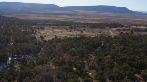 drone shot of western landscape in norwood, colorado, surrounded by green trees