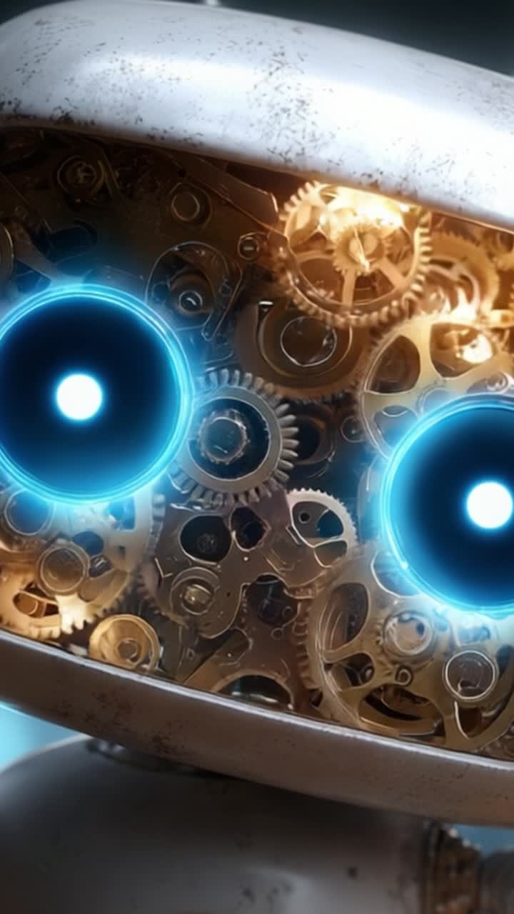 Intricate Robot Design with Visible Gears Illuminated by Bright Lights, Showcasing Innovative Mechanics and Artistic Expression in Futuristic Technology