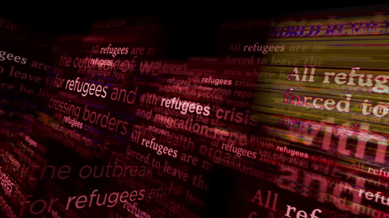 Headline news titles media with Refugees migration crisis seamless looped