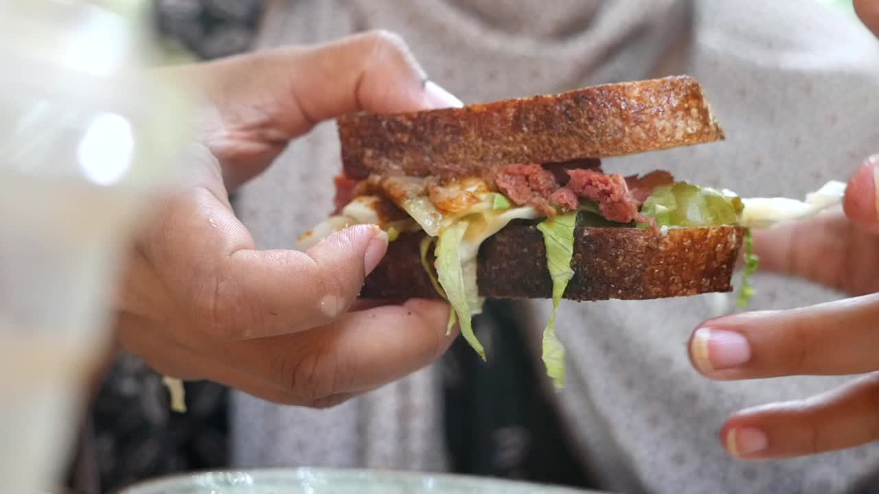 Close-up of a Sandwich Being Held