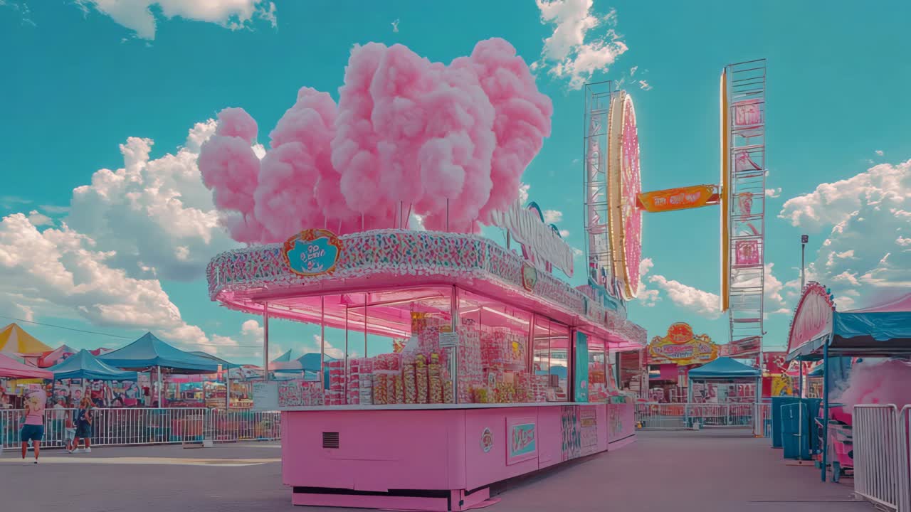 Pink Cotton Candy Stand at a Summer Fair