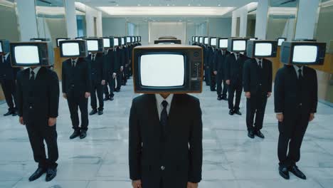 people with television heads in suits