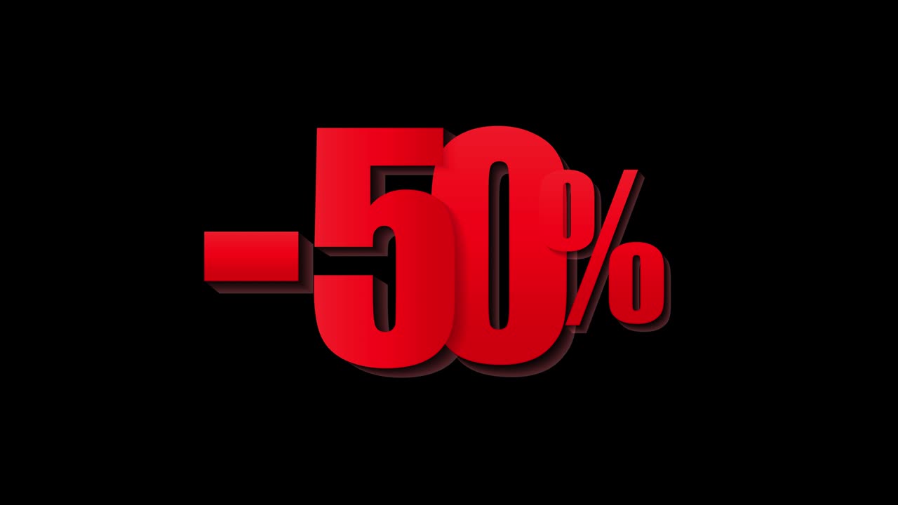 Sale 50% off animation motion graphic video. Promo banner, badge, sticker.Reduced tag price by 50 percent. 50% discount on goods.