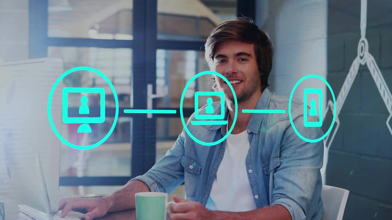 Animation of icons and data processing over caucasian businessman in office