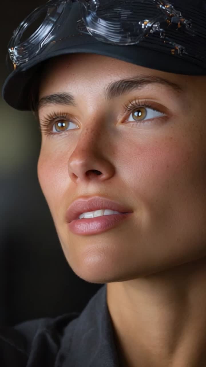 Captivating Close-Up of a Young Woman with Stunning Eyes and Natural Beauty in a Dramatic Lighting Setting Showcasing Her Confident Expression and Poise