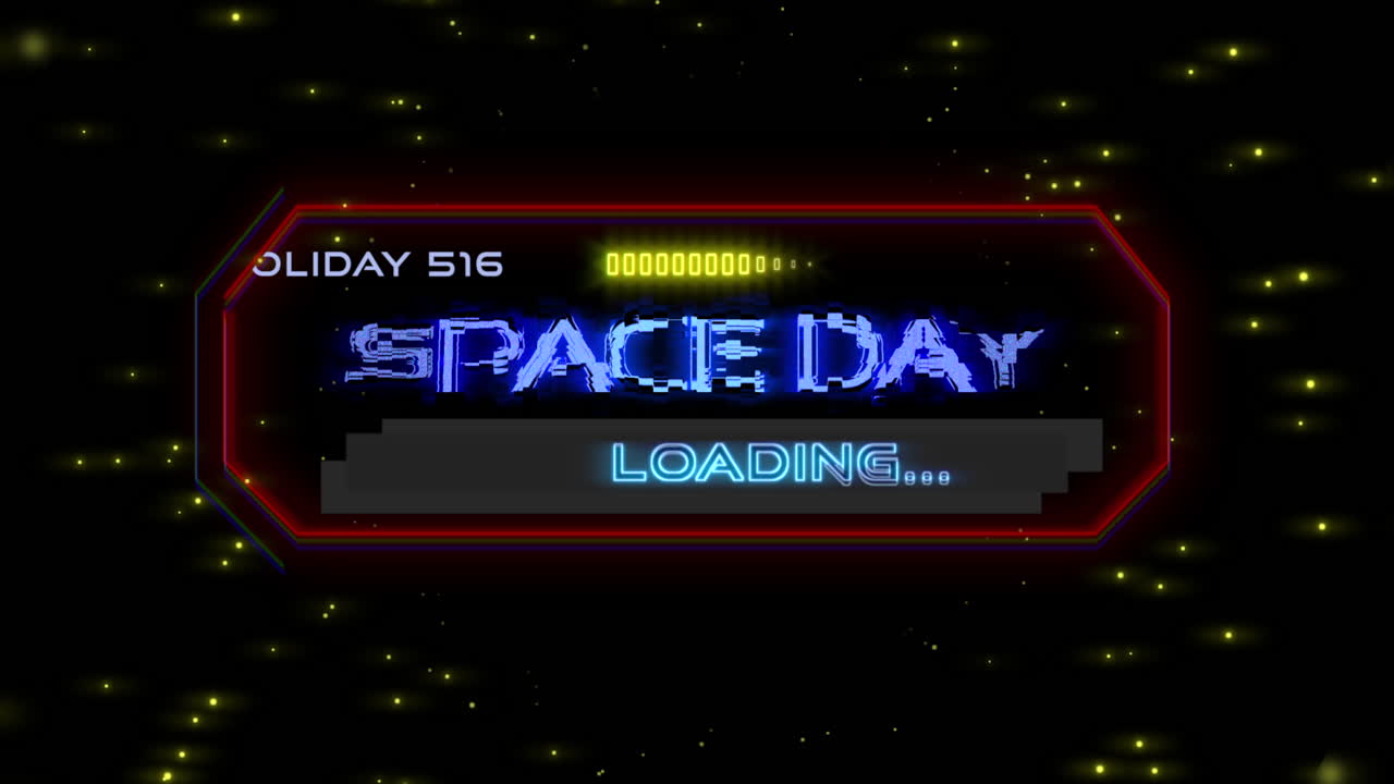 Space Day on digital screen with HUD elements in galaxy