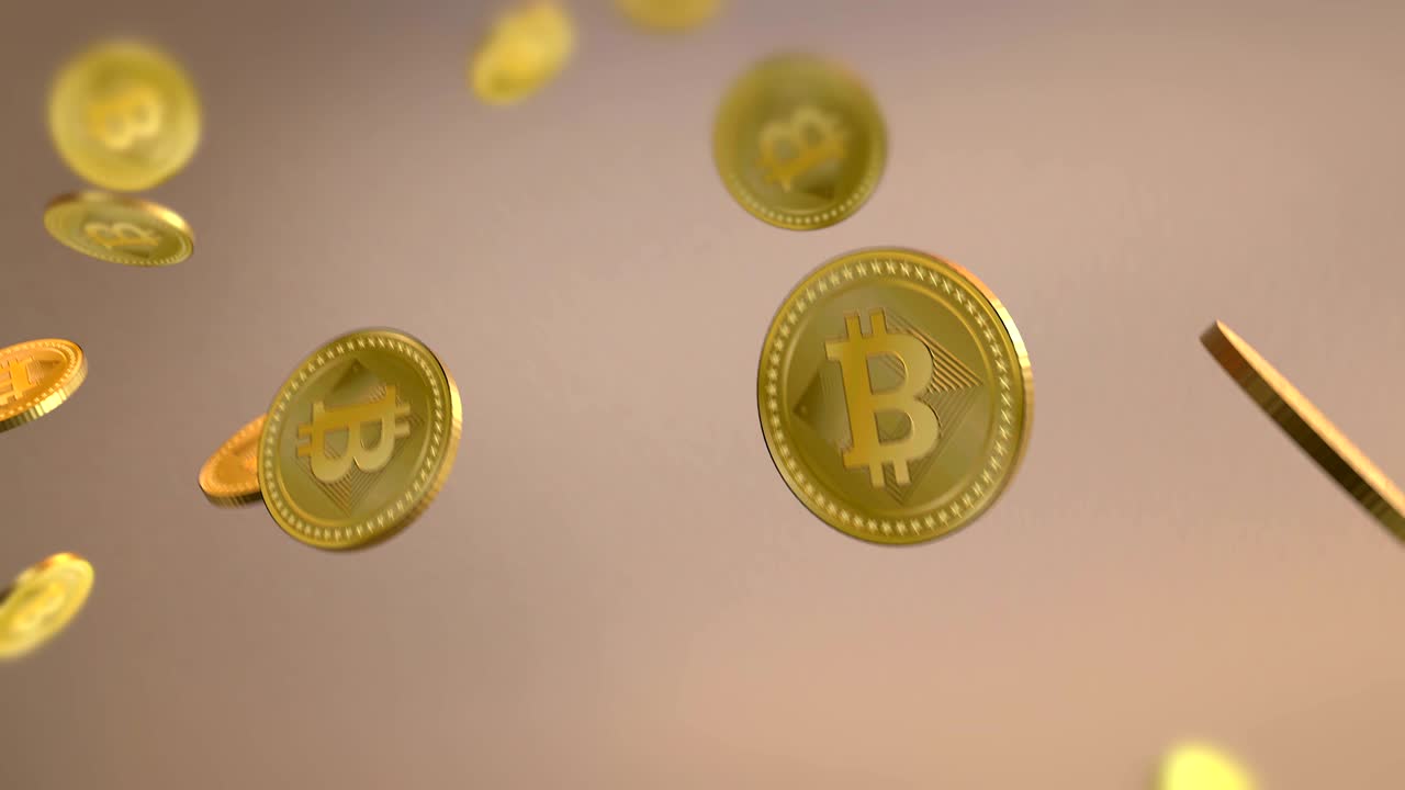 Cryptocurrency golden Bitcoins falling coins