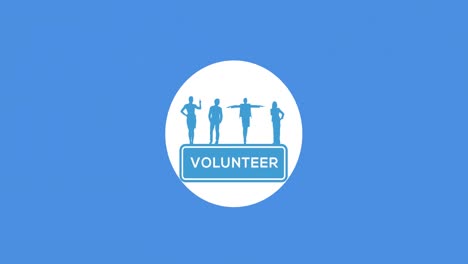 Animation-of-people-and-volunteer-text-icon-over-blue-background