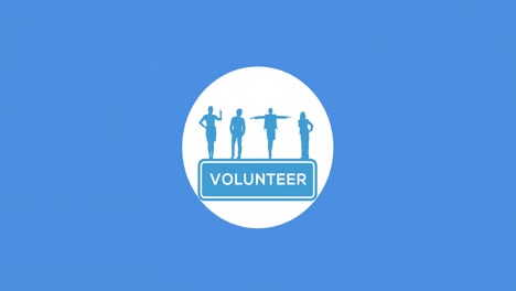 animation of people and volunteer text icon over blue background