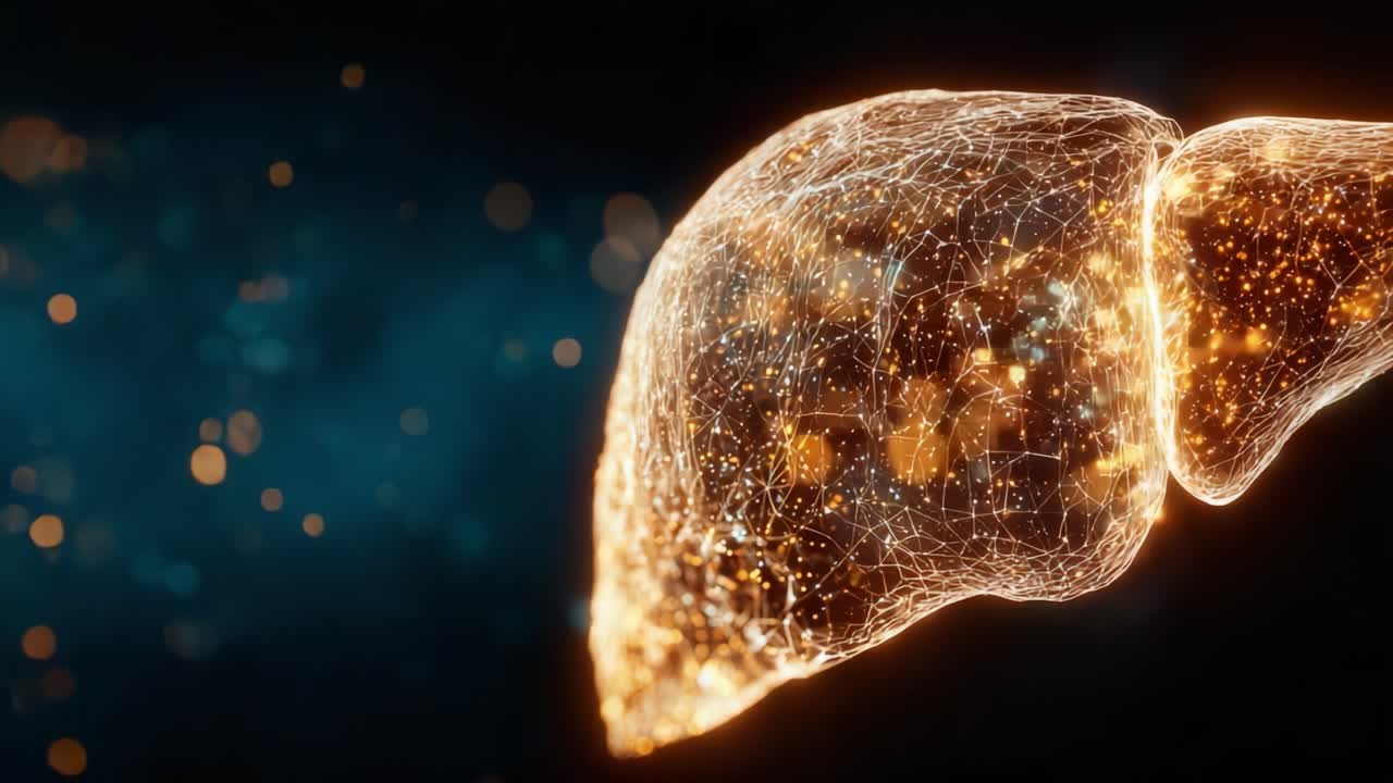 Una splendida visualizzazione della struttura e della funzione cellulare di un fegato, che evidenzia il suo ruolo nei processi di metabolismo e disintossicazione nel corpo umano.