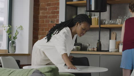 girl and her roommate cleaning the kitchen of their shared flat