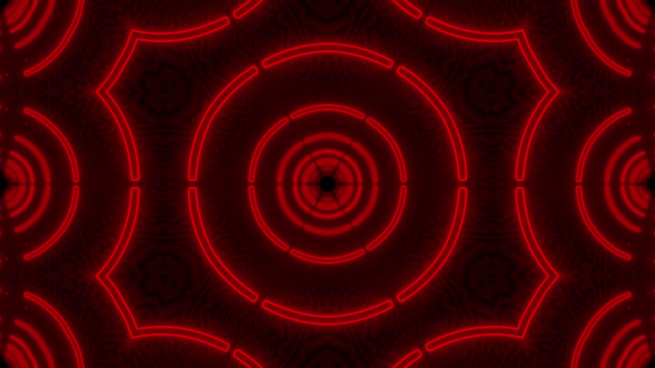 Abstract creative neon, led tunnel with round, circular shapes. Futuristic floor, hall, stage with rotating perspective.