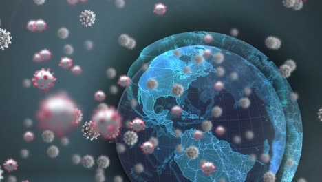 animation of falling covid 19 cells over globe