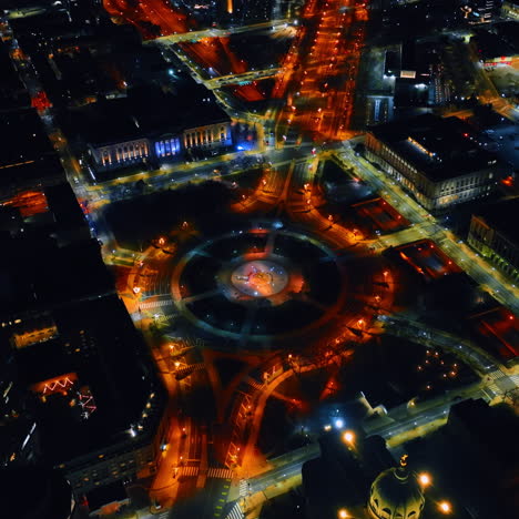 view of logan square the iconic philadelphia attraction. night panorama of american city from top.