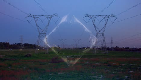 animación de la plaza sobre el paisaje con pilones de electricidad