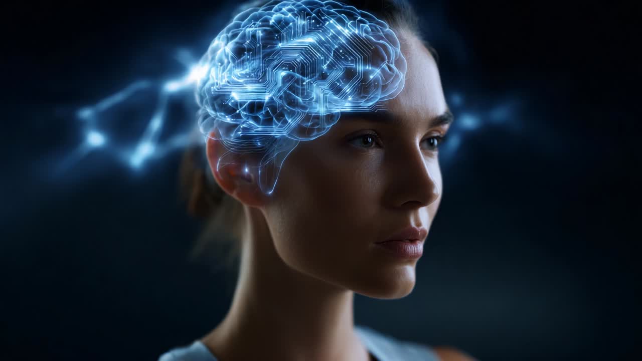 A captivating exploration of artificial intelligence and human cognition through a digital brain representation, highlighting the synergy between technology and thought in a visually striking manner