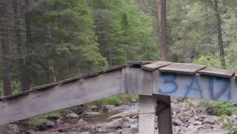 person running on a wooden bridge in the forest