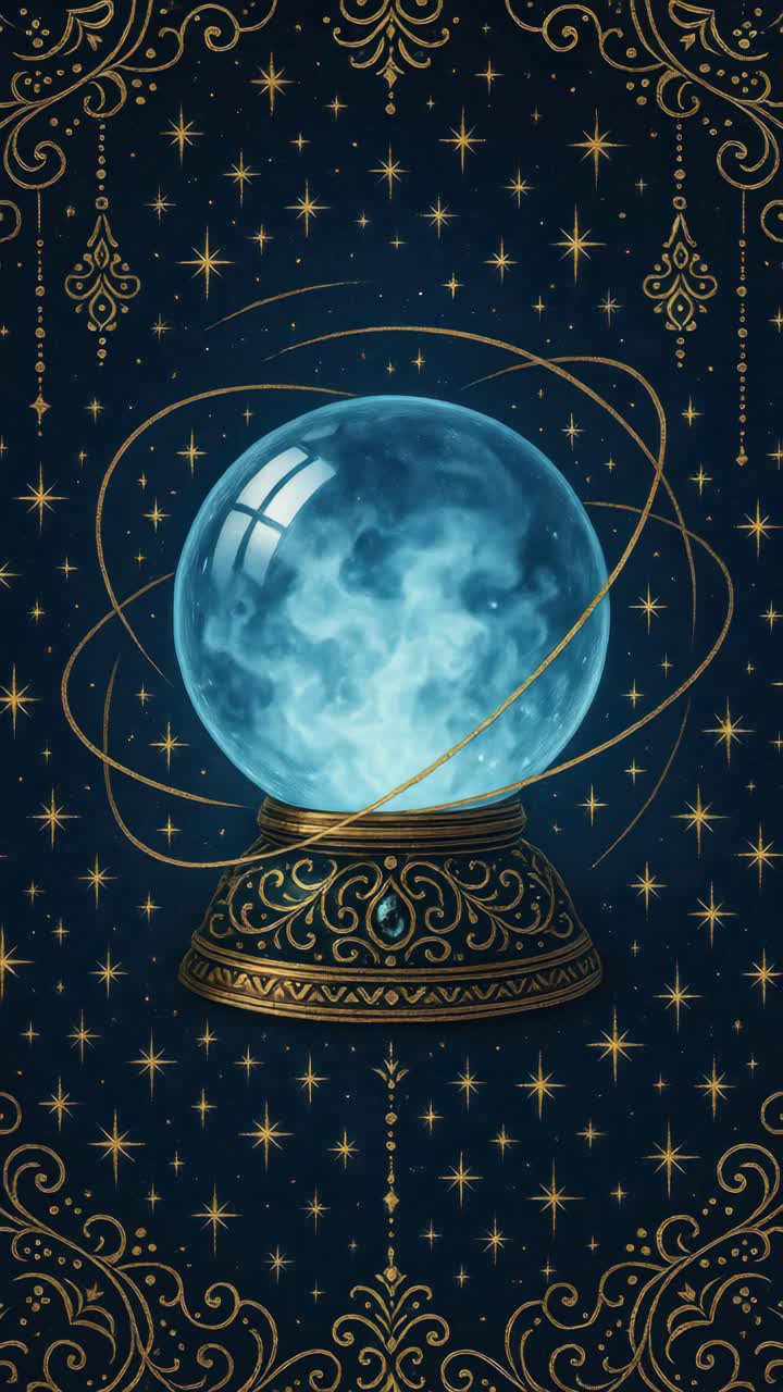 A mystical crystal ball with ornate designs, captured from a front angle