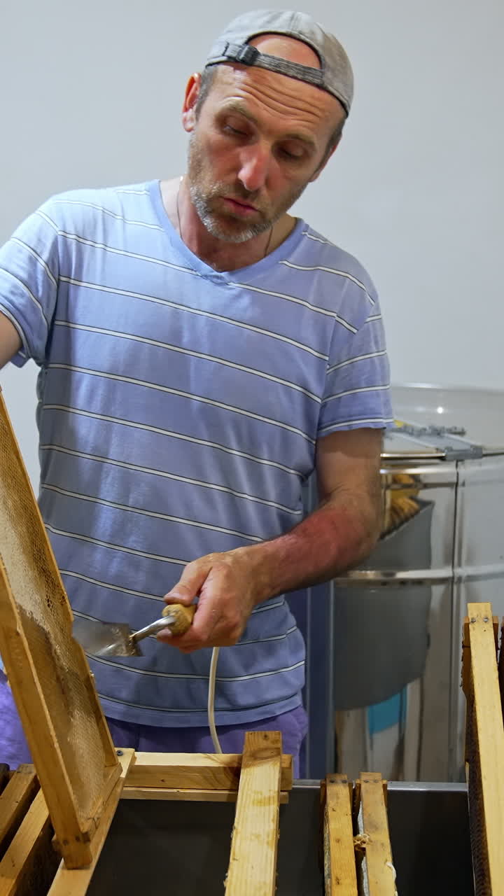 Beekeeper working with honey frames
