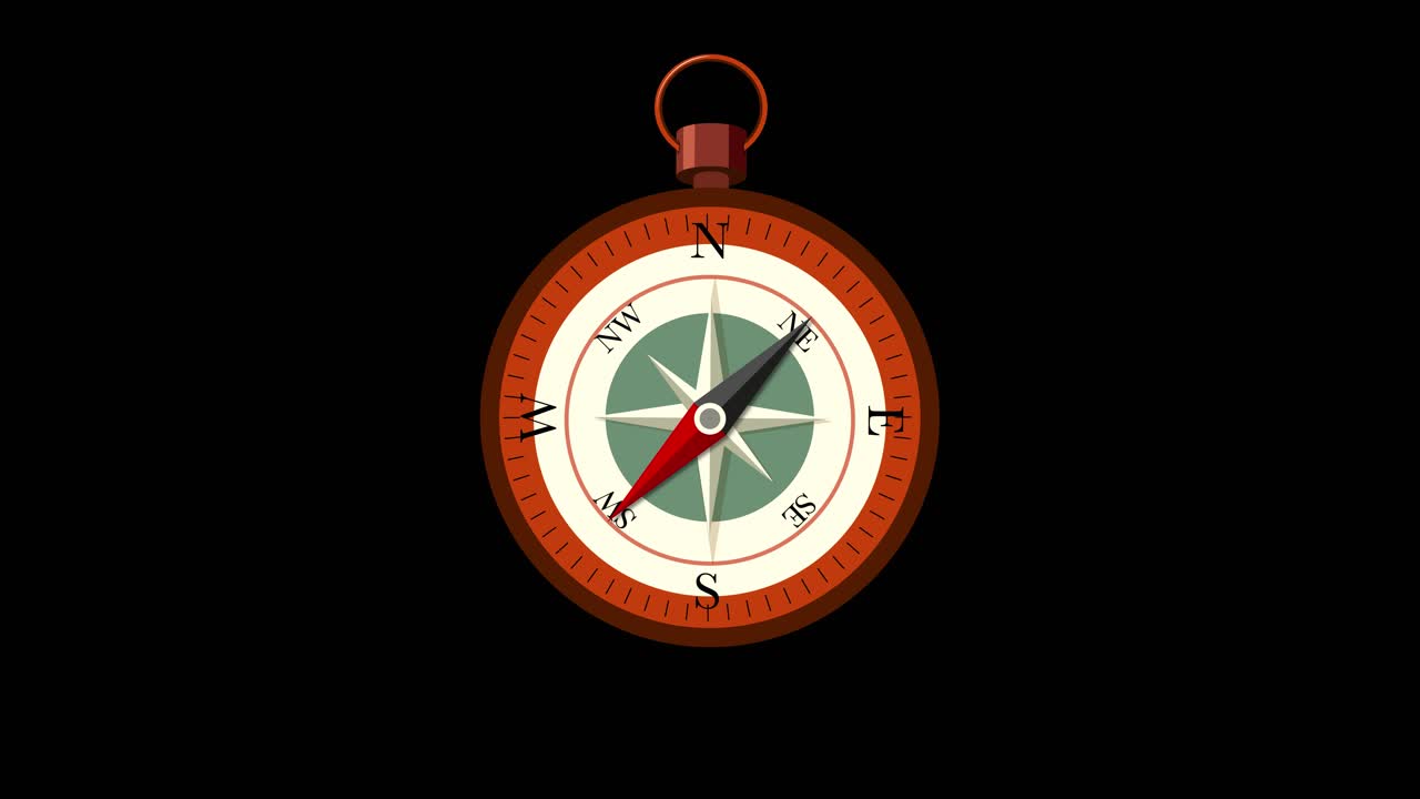 Compasses rotate against a black background
