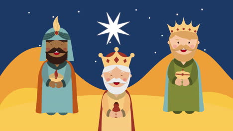 merry christmas manger scene with magic kings