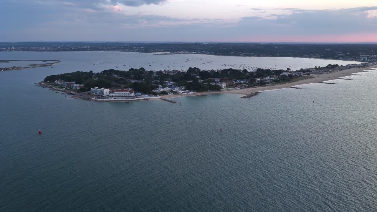 Aerial view sunrise at Sandbanks, Poole, Dorset, England.