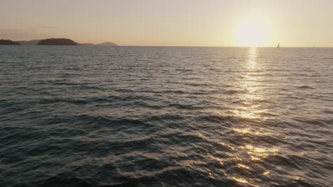 Seabird-Flying-Over-Sea-With-Sunlight-Reflection-During-Sunrise-In-Costa-Rica