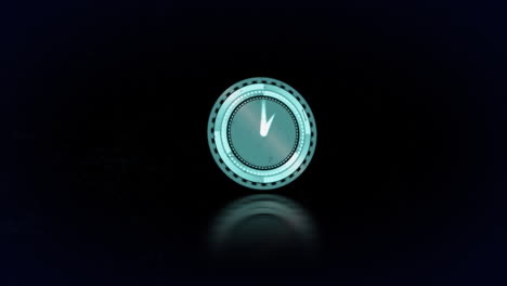 animación de reloj azul giratorio con agujas en movimiento rápido sobre fondo negro