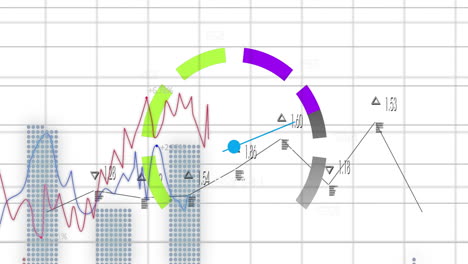 animación de datos financieros y analíticos sobre gráficos fluctuantes del mercado de valores