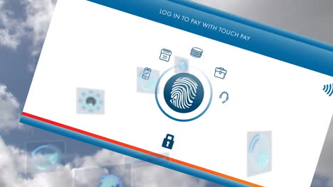 animation of scopes scanning and data over screen with touch pay and wifi icon