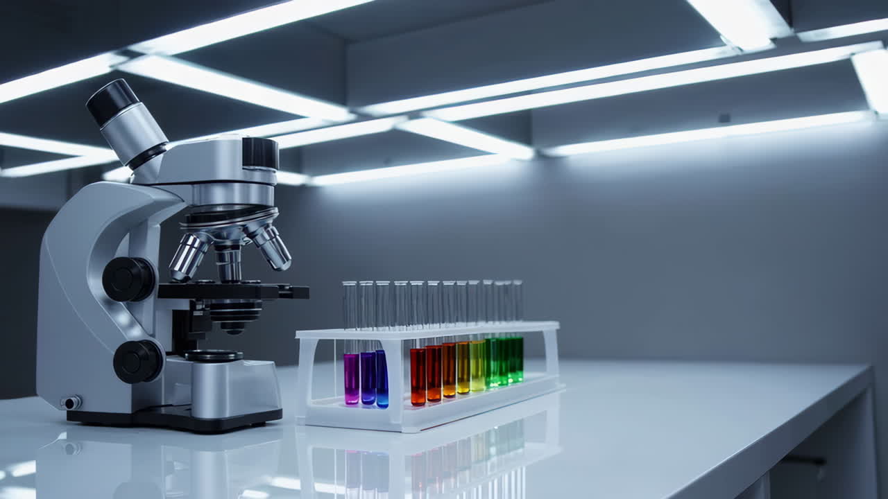 Modern Laboratory Setup with Microscope and Test Tubes