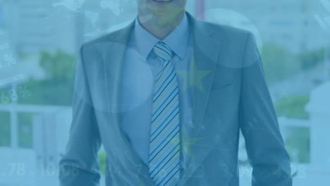 animation of financial data processing over businessman
