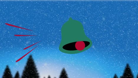 animation of snow falling over christmas bell