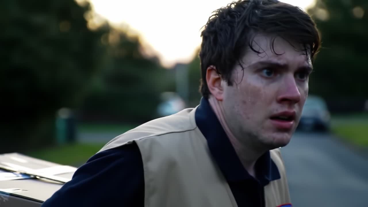 A Young Man's Desperate Escape: Capturing the Terror and Anxiety of a Frightening Situation in Ominous Twilight Darkness